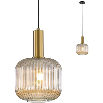   HJXDtech Vintage priemyselné závesné svietidlo s lešteným mosadzným držiakom a skleneným tienidlom