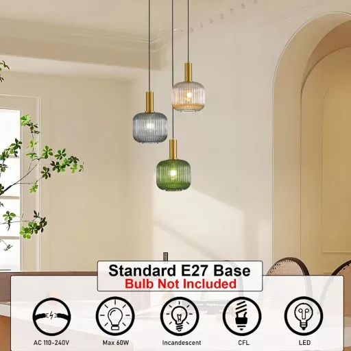 HJXDtech Vintage priemyselné závesné svietidlo s lešteným mosadzným držiakom a skleneným tienidlom