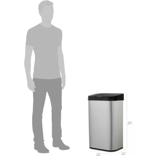 Amazon Basics 60L rozsdamentes acél szenzoros szemetes, fekete-ezüst - 60-Liter, Rectangular