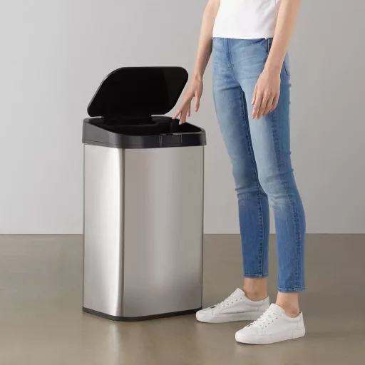 Amazon Basics 60L rozsdamentes acél szenzoros szemetes, fekete-ezüst - 60-Liter, Rectangular
