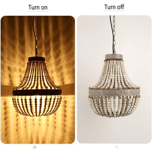 Newrays Retro Loft Vintage Fa Gyöngy Függőlámpa E27 LED Konyha Nappali Szoba