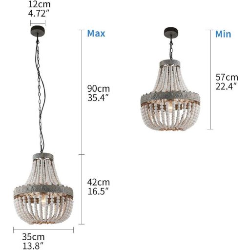 Lustră suspendată Newrays Retro Loft Vintage, cu bile din lemn, dulie E27 LED, pentru bucătărie, living, dormitor.