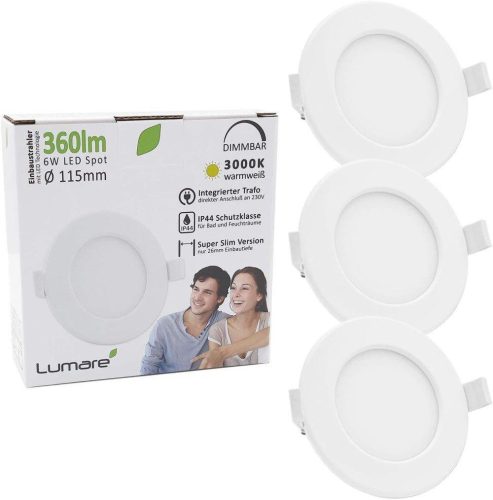 3 db LED süllyesztett spot szabályozható 6W IP44 fröccsenésálló, 26mm beépítési mélység, kerek, meleg fehér 3000K - Újracsomagolt termék