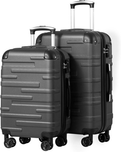 Set de valize COOLIFE (S+M) - Valiză de călătorie cu carcasă rigidă ABS, închidere TSA, 4 roți, gri închis, valiză cu rotile unisex