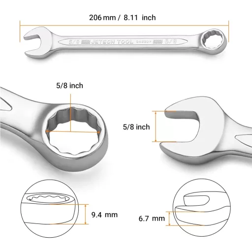 Jetech 5/8" Kombinált Villáskulcs Ipari Minőség 12 Fogas Króm-Vanádium Acél