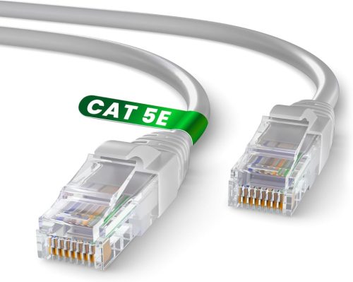 Mr. Tronic 50m-es Cat5E Ethernet kábel, RJ45 csatlakozós LAN hálózati kábel, gyors internethez (szürke)