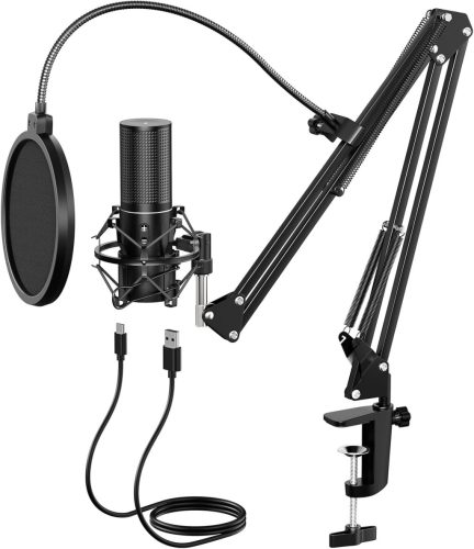 Set microfon condensator USB Tonor Q9 - Microfon metalic cardioid de calitate studio, compatibil cu PC, laptop și consolă
