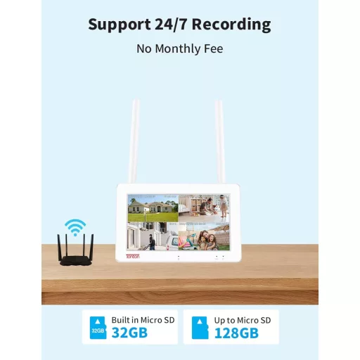 Tonton 4 csatornás megfigyelő rendszer 7" érintőképernyővel, 2x3MP kamera, éjszakai látás, mozgásérzékelés
