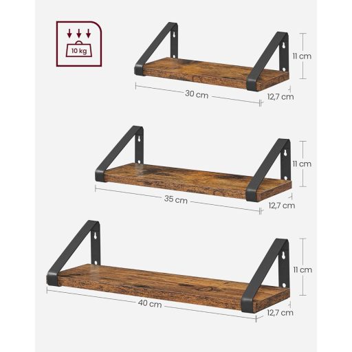 VASAGLE Ipari Stílusú Fali Polcok 3 Darabos Szett Vintage Megjelenés