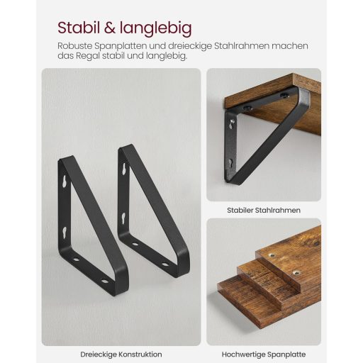 VASAGLE Ipari Stílusú Fali Polcok 3 Darabos Szett Vintage Megjelenés