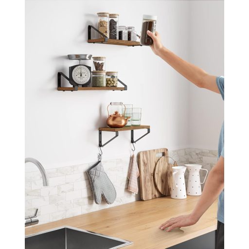 VASAGLE Ipari Stílusú Fali Polcok 3 Darabos Szett Vintage Megjelenés