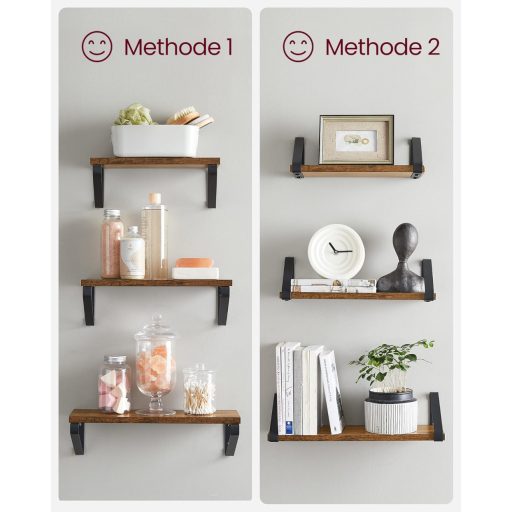 VASAGLE Ipari Stílusú Fali Polcok 3 Darabos Szett Vintage Megjelenés