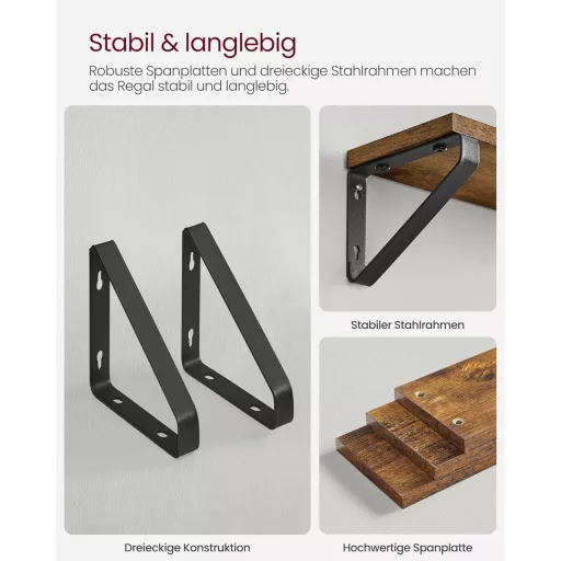 VASAGLE Ipari Stílusú Fali Polcok 3 Darabos Szett Vintage Megjelenés