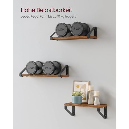 VASAGLE Ipari Stílusú Fali Polcok 3 Darabos Szett Vintage Megjelenés