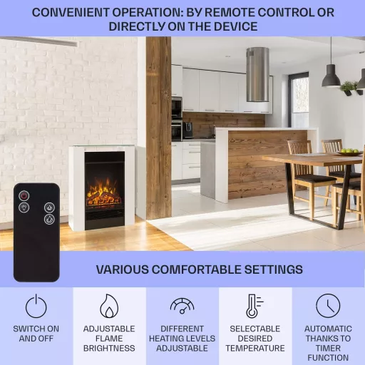 Șemineu electric KLARSTEIN Studio 5, 1800W, cu ventilator de încălzire, efect de flacără, programator săptămânal, alb