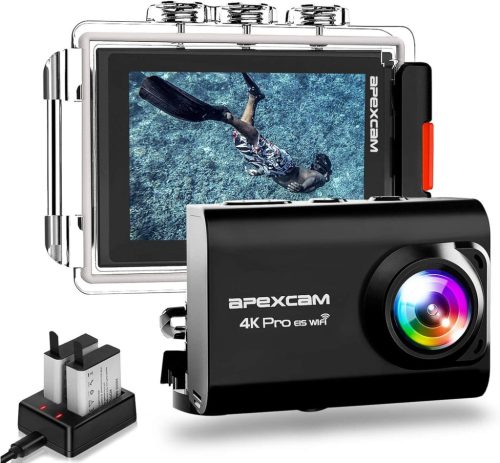 Apexcam 4K 20MP Akciókamera - Vízálló 40m, WiFi, EIS Képstabilizátor, Külső Mikrofon, 170° Látószög, 2.4G Távirányító, 2 Akkumulátor