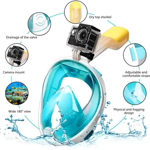 HINATAA 180° Panorama maska za ronjenje s GoPro nosačem, protiv zamagljivanja, za djecu i odrasle, zelena