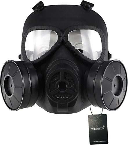 WISEONUS Taktikai Maszk Átlátszó Lencsével, Dupla Turbó Ventilátoros Párásodásgátló Airsoft és Paintball Védőfelszerelés, TPU Anyagból, Feke