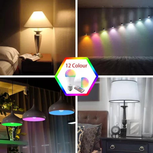 VARICART E27 RGB LED Izzó, 10W, Színváltós, Távirányítós, 12 Szín + Hideg Fehér 6000K, Memória Funkcióval, 100W Ekvivalens, 2 db Csomag