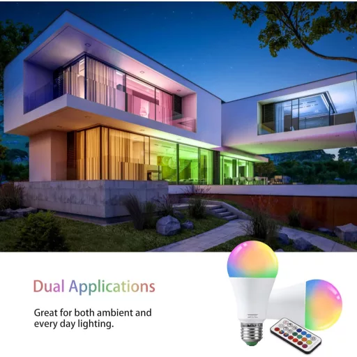 Bec LED VARICART E27 RGB, 10W, cu schimbare de culoare, telecomandă, 12 culori + Alb Rece 6000K, cu funcție de memorie, echivalent cu 100W, pachet de 2 bucăți