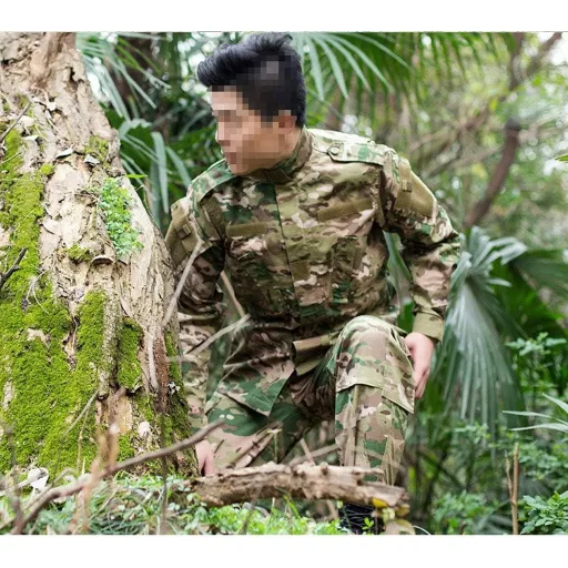 QHIU Taktikai Egyenruha Szett Férfiaknak - Kabát Nadrág Övvel és Kalappal Katonai BDU Terepszínű Airsoft Paintball Outdoor Sportokhoz