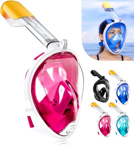 Masca integrală de snorkeling HINATAA 180° Albastră S/M - Tehnologie anti-aburire și etanșă, Respirație liberă, Suport cameră, Curele ajustabile Adulți