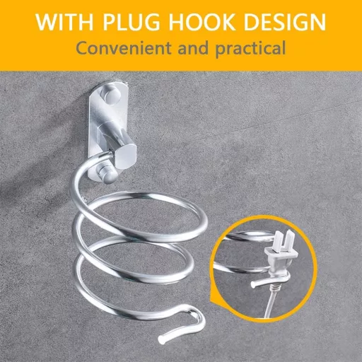 TIMESETL Öntapadós Fali Hajszárító Tartó Alumínium Szívócsészés Fúrás Nélkül