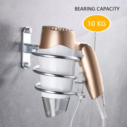 TIMESETL Öntapadós Fali Hajszárító Tartó Alumínium Szívócsészés Fúrás Nélkül