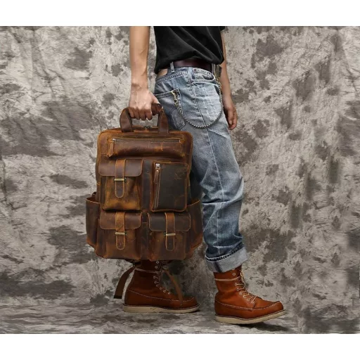 Jaald 55cm valódi bőr hátizsák vízálló utazás túrázás iskolai laptop