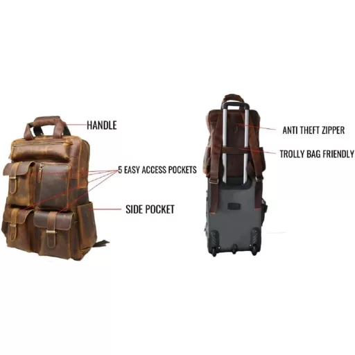 Jaald 55cm valódi bőr hátizsák vízálló utazás túrázás iskolai laptop