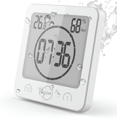 Ceas Digital de Baie VORRINC, Rezistent la Apă - Cronometru LCD cu Afișaj Temperatură și Umiditate, pentru Bucătărie, Duș