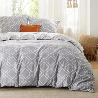   Bedsure Mikrovlakna Navlaka za poplun 155x220 cm Sivi Karirani Set od 3 Dijela s Jastučnicama