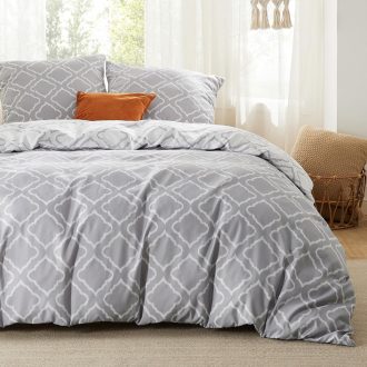   Bedsure Súprava mikrovláknových obliečok 155x220 cm, sivá s mriežkovaným vzorom, 3-dielna s vankúšom