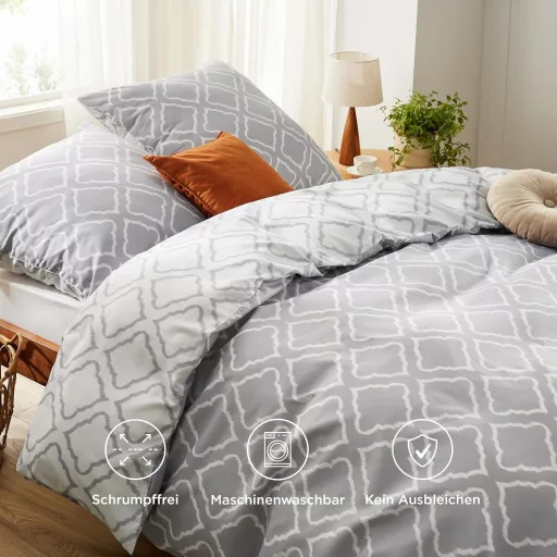 Bedsure Mikroszálas Ágyneműhuzat 155x220 cm Szürke Rácsozott 3 Részes Garnitúra Párnával