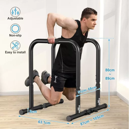 RELIFE Rebuild Your Life Dip Station Párhuzamos Rudak Edzőpad Otthoni Edzéshez - black