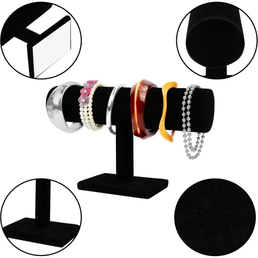BELLE VOUS crni baršunasti stalak za nakit za ogrlice, narukvice i satove - set od 2 komada