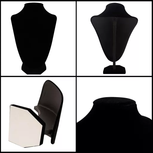 BELLE VOUS crni baršunasti stalak za nakit za ogrlice, narukvice i satove - set od 2 komada