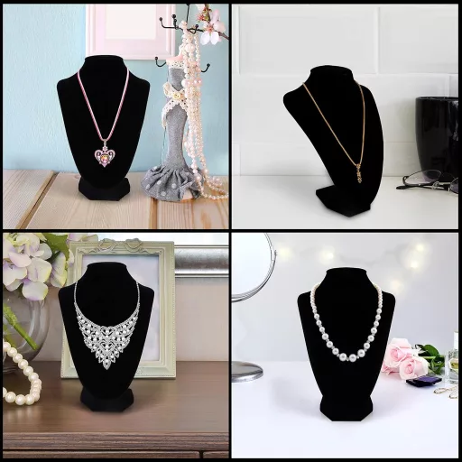 BELLE VOUS crni baršunasti stalak za nakit za ogrlice, narukvice i satove - set od 2 komada