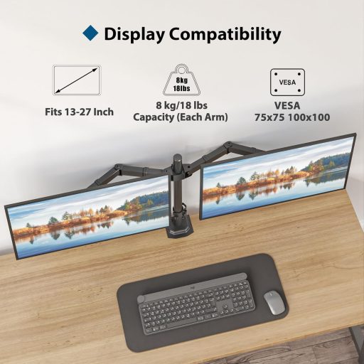 BONTEC Dupla Monitor Tartó Asztali Forgatható Dönthető Magasságállítható 15-32 Colos VESA