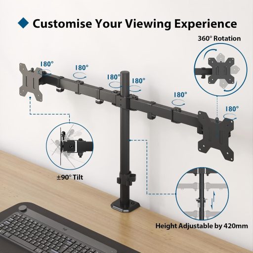 BONTEC Dupla Monitor Tartó Asztali Forgatható Dönthető Magasságállítható 15-32 Colos VESA