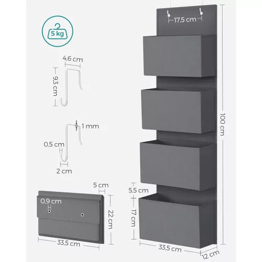 SONGMICS Organizator suspendabil pe ușă cu 4 buzunare, 33,5x100 cm