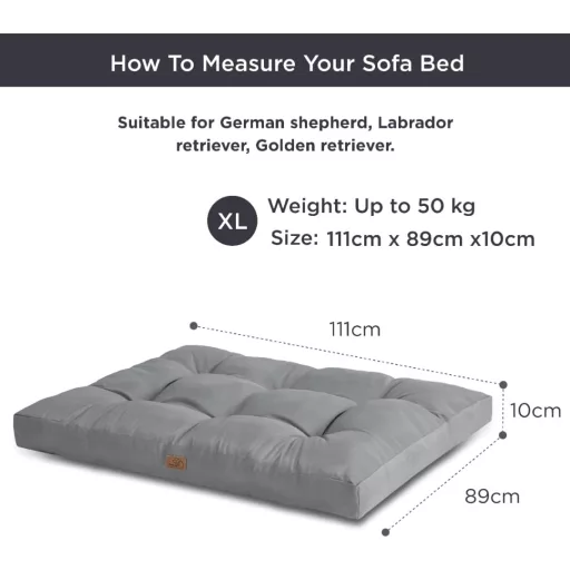 Bedsure XXL Vízálló Kutyafekhely - 110x90 cm Mosható Kutyapárna Nagy és Közepes Kutyáknak, 10 cm Vastag Szürke Matrac, Beltéri Használatra