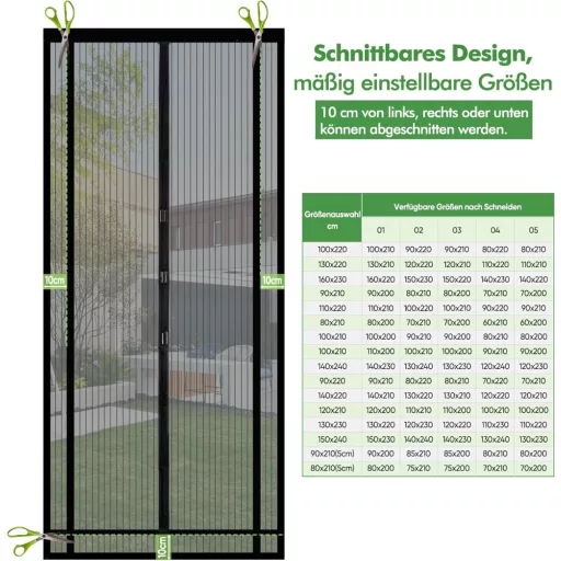 Plasă magnetică anti-țânțari Sekey pentru ușa balconului, 160x230 cm - Montare fără găurire, plasă de insecte decupabilă, perdea pentru ușă, negru