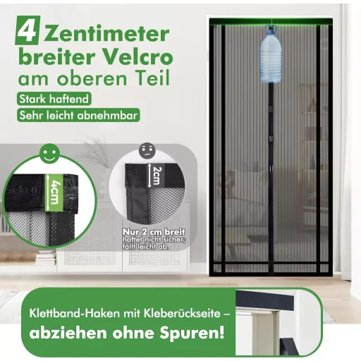 Plasă magnetică anti-țânțari Sekey pentru ușa balconului, 160x230 cm - Montare fără găurire, plasă de insecte decupabilă, perdea pentru ușă, negru