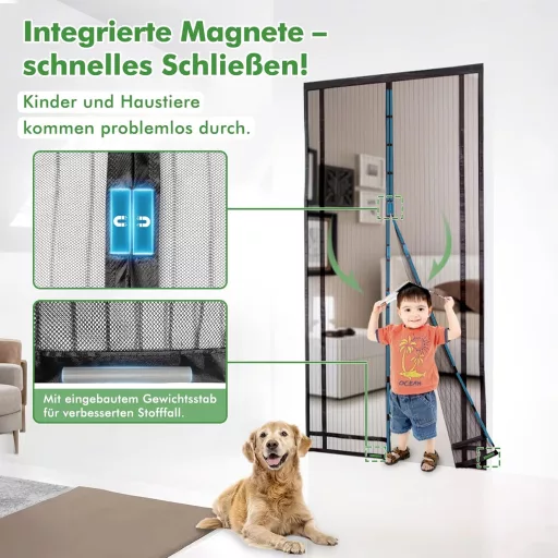Plasă magnetică anti-țânțari Sekey pentru ușa balconului, 160x230 cm - Montare fără găurire, plasă de insecte decupabilă, perdea pentru ușă, negru