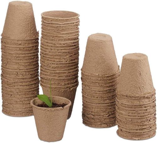 Ghivece rotunde bej din celuloză pentru răsaduri 50 buc - Set ecologic pentru plantare