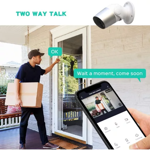 Cameră de supraveghere WiFi de exterior Panamalar, 1080P, impermeabilă, wireless, compatibilă cu Alexa, cu vedere nocturnă și detectare a mișcării