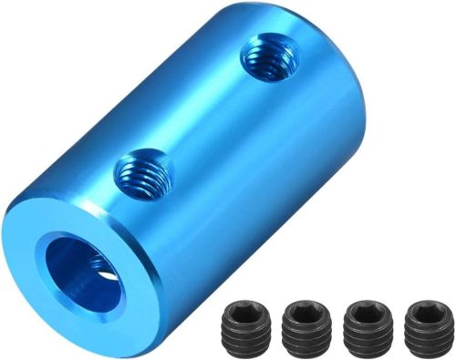 sourcing map 6 mm-es Alumínium Merev Tengelykapcsoló - Kék L25xD14 Tengely Csatlakozó Adapter Motoralkatrész Kuplungos Rögzítőcsavarral