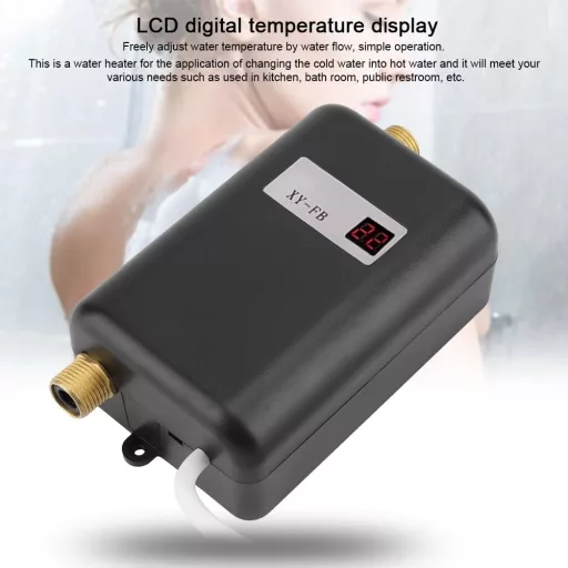 220V 3400W Mini Átfolyós Vízmelegítő – Azonnali Melegvíz Zuhanyhoz és Konyhába, Kompakt Villanybojler (Fekete, EU)