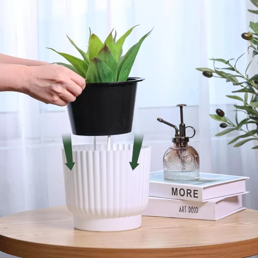 Ghivece de flori cu autoirigare T4U, cu fitil, plastic, set de 6 bucăți